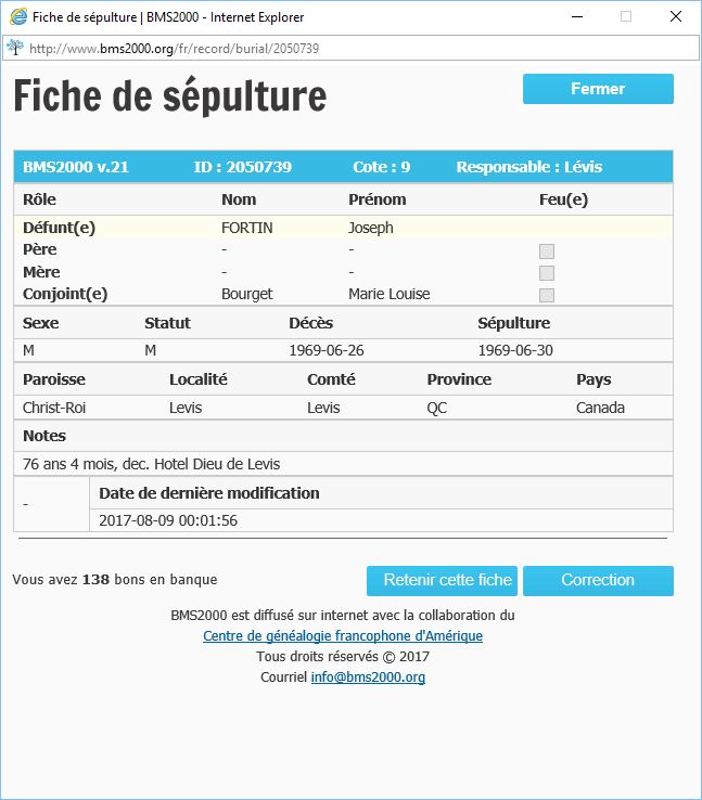 Fiche de sépulture de la base de données BMS2000