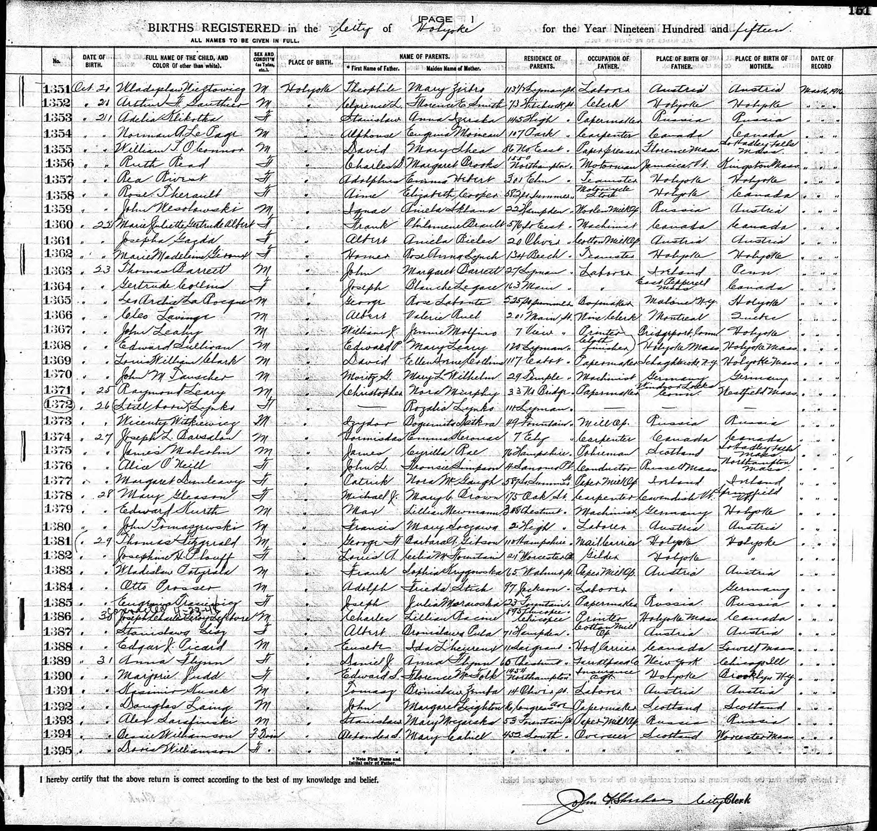 Enregistrement de la naissance