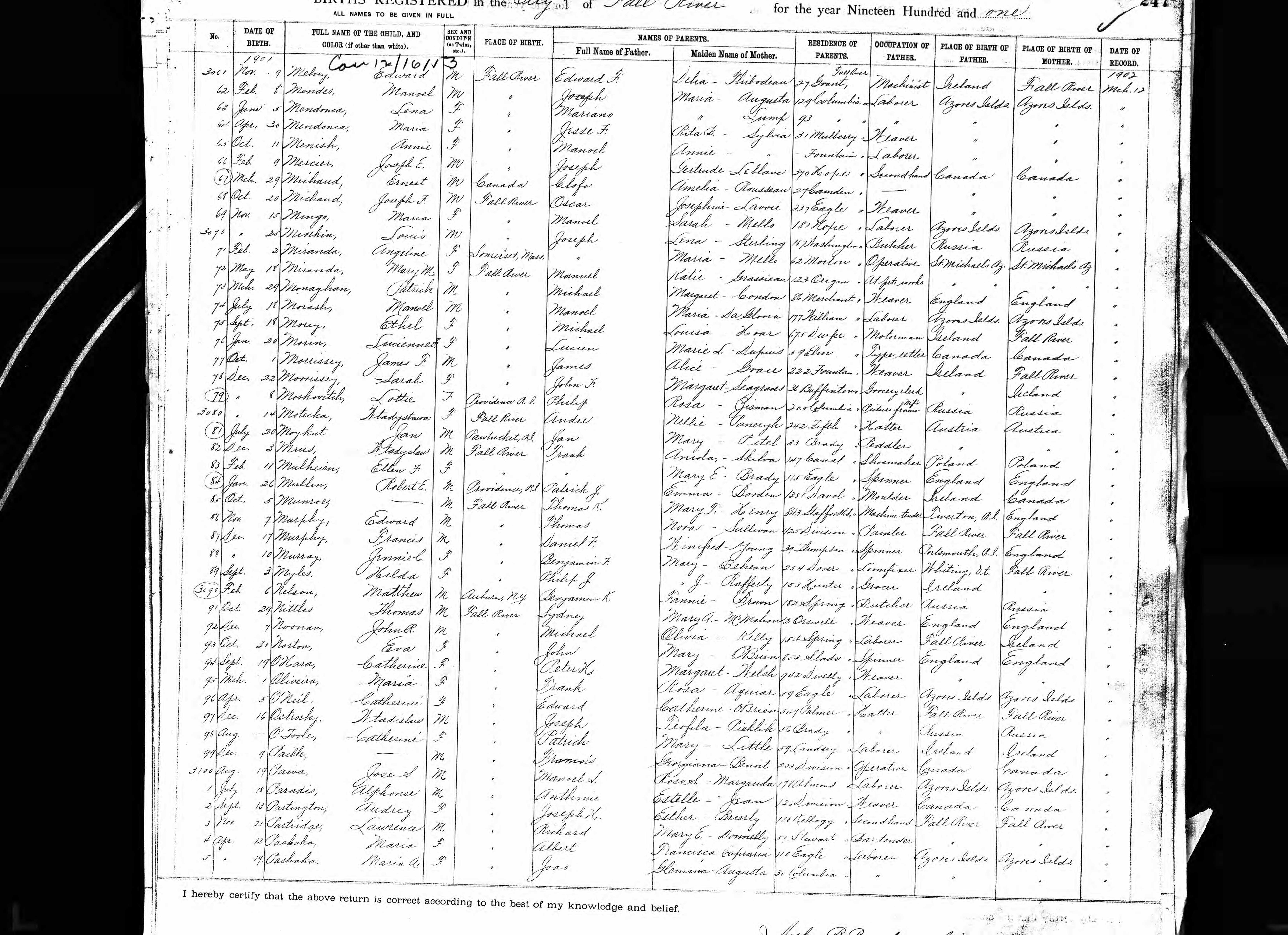 Enregistrement de la naissance