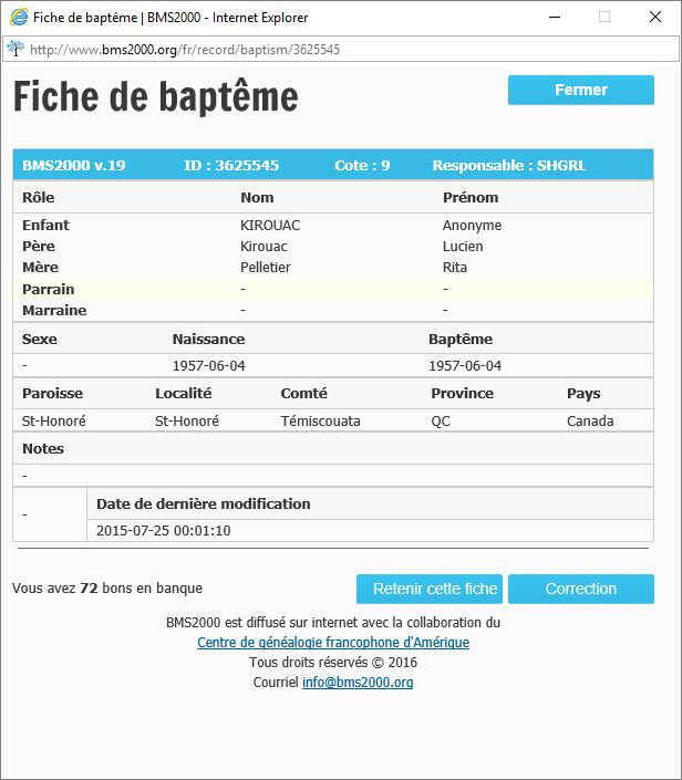 Fiche de baptême de la base de données BMS2000