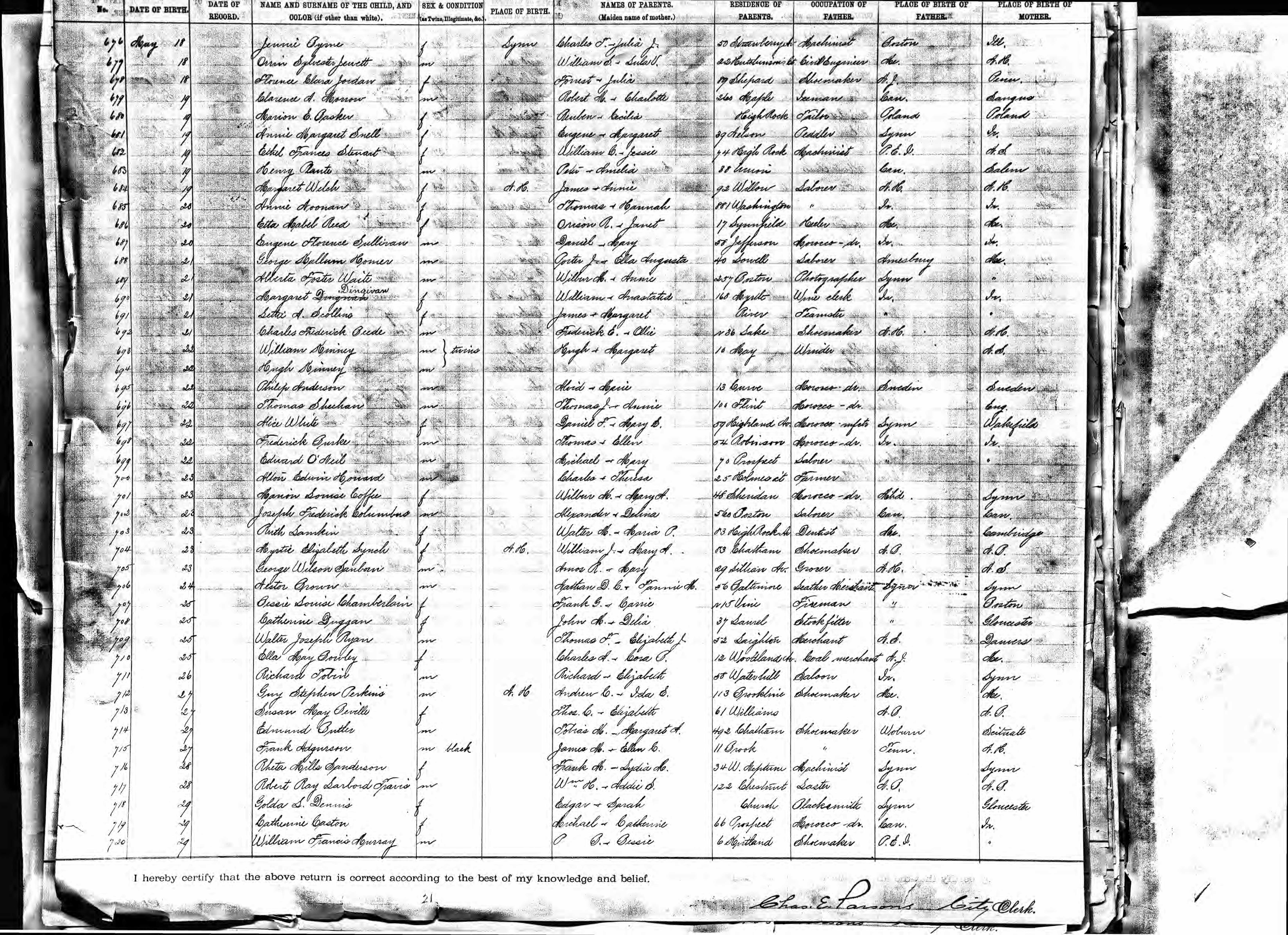 Enregistrement de la naissance