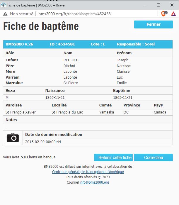 Fiche de baptême de la base de données BMS2000 Fiche de baptême de la base de données BMS2000