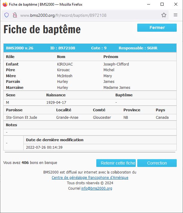 Fiche de baptême de la base de données BMS2000
