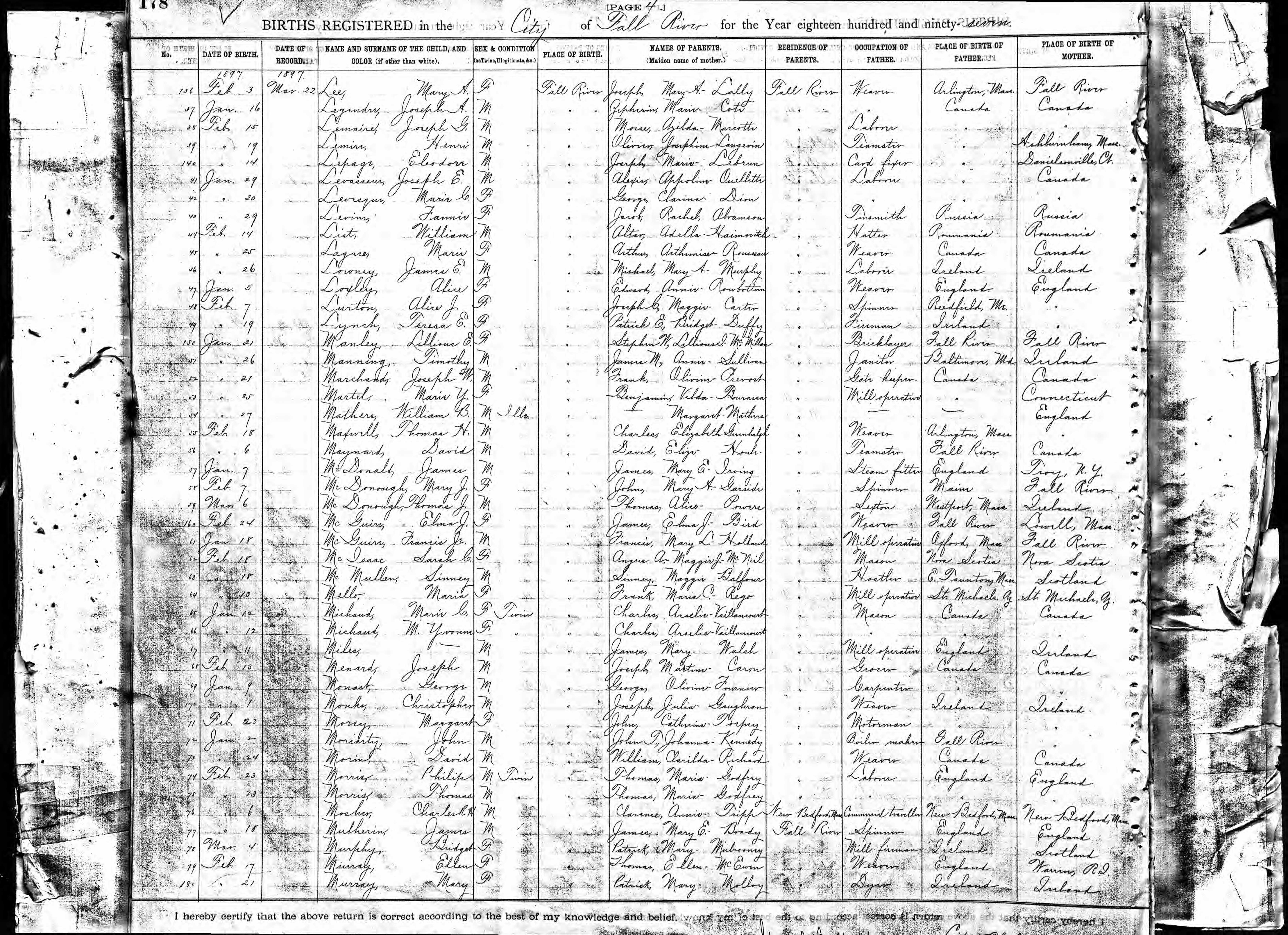 Enregistrement de la naissance