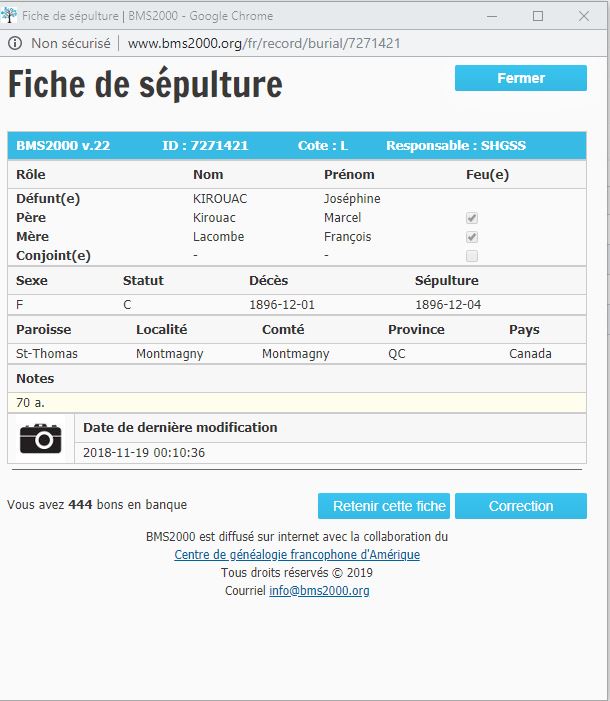 Fiche de sépulture de la base de données BMS2000
