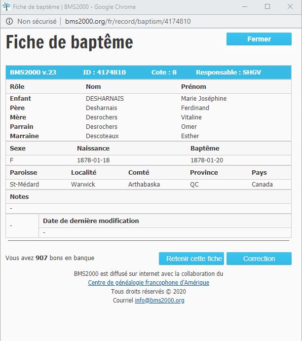 Fiche de baptême de la base de données BMS2000