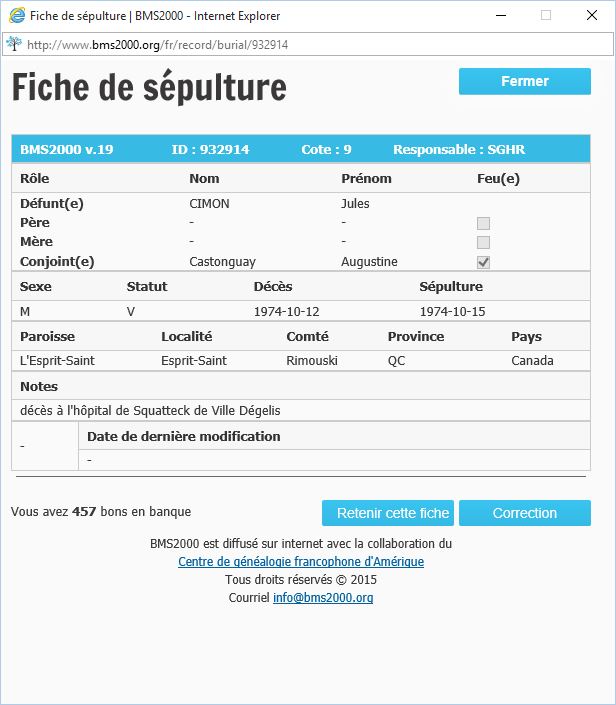 Fiche de sépulture de la base de données BMS2000