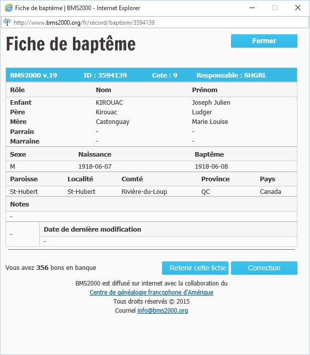 Fiche de baptême de la base de données BMS2000