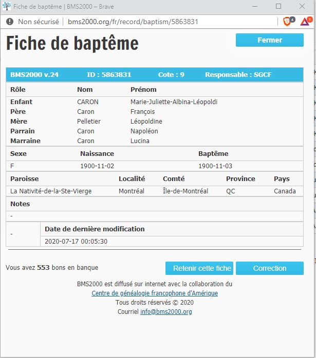 Fiche de baptême de la base de données BMS2000