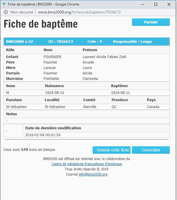 Fiche de baptême de la base de données BMS2000