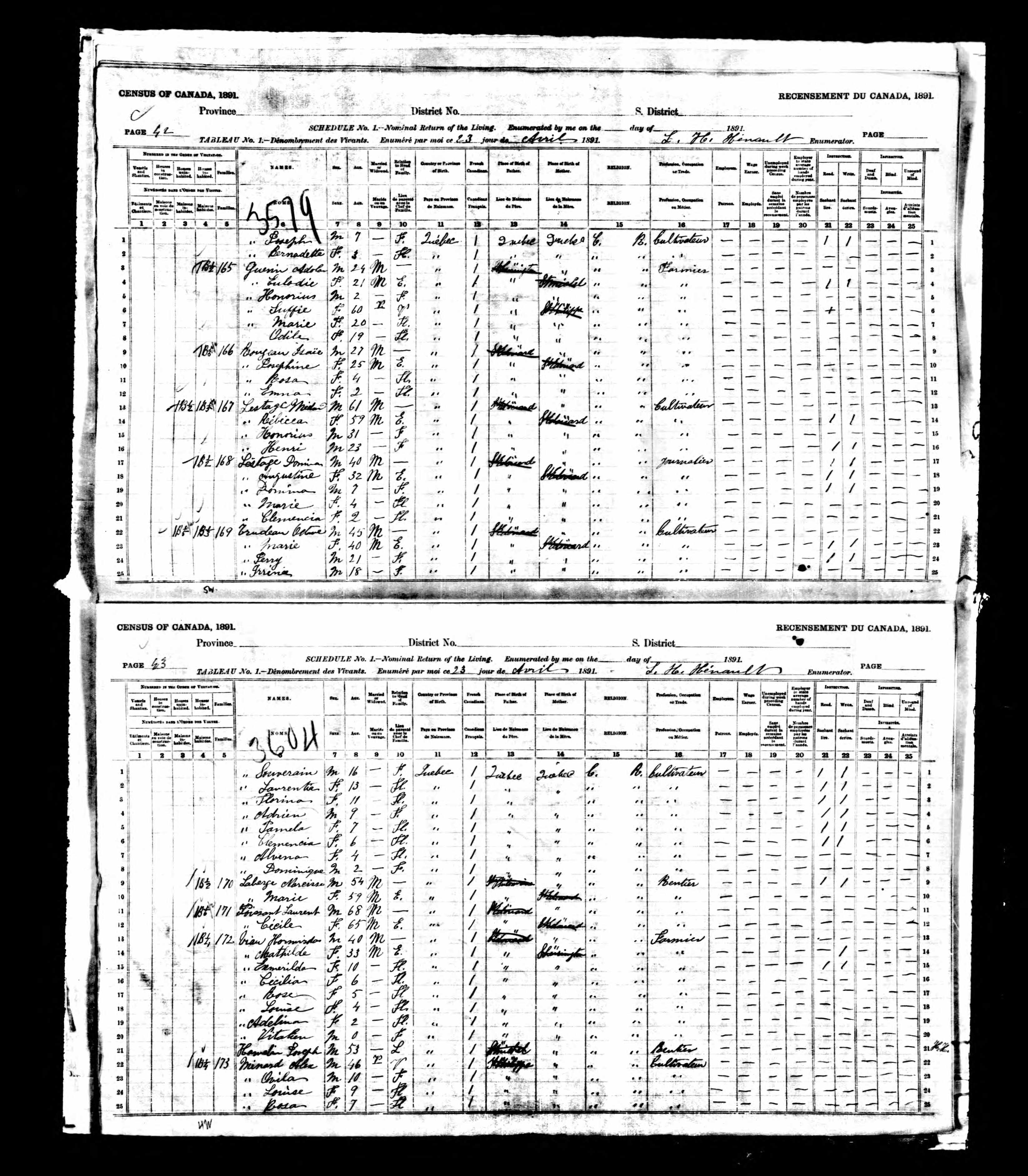 Recensement canadien 1891 Recensement canadien 1891