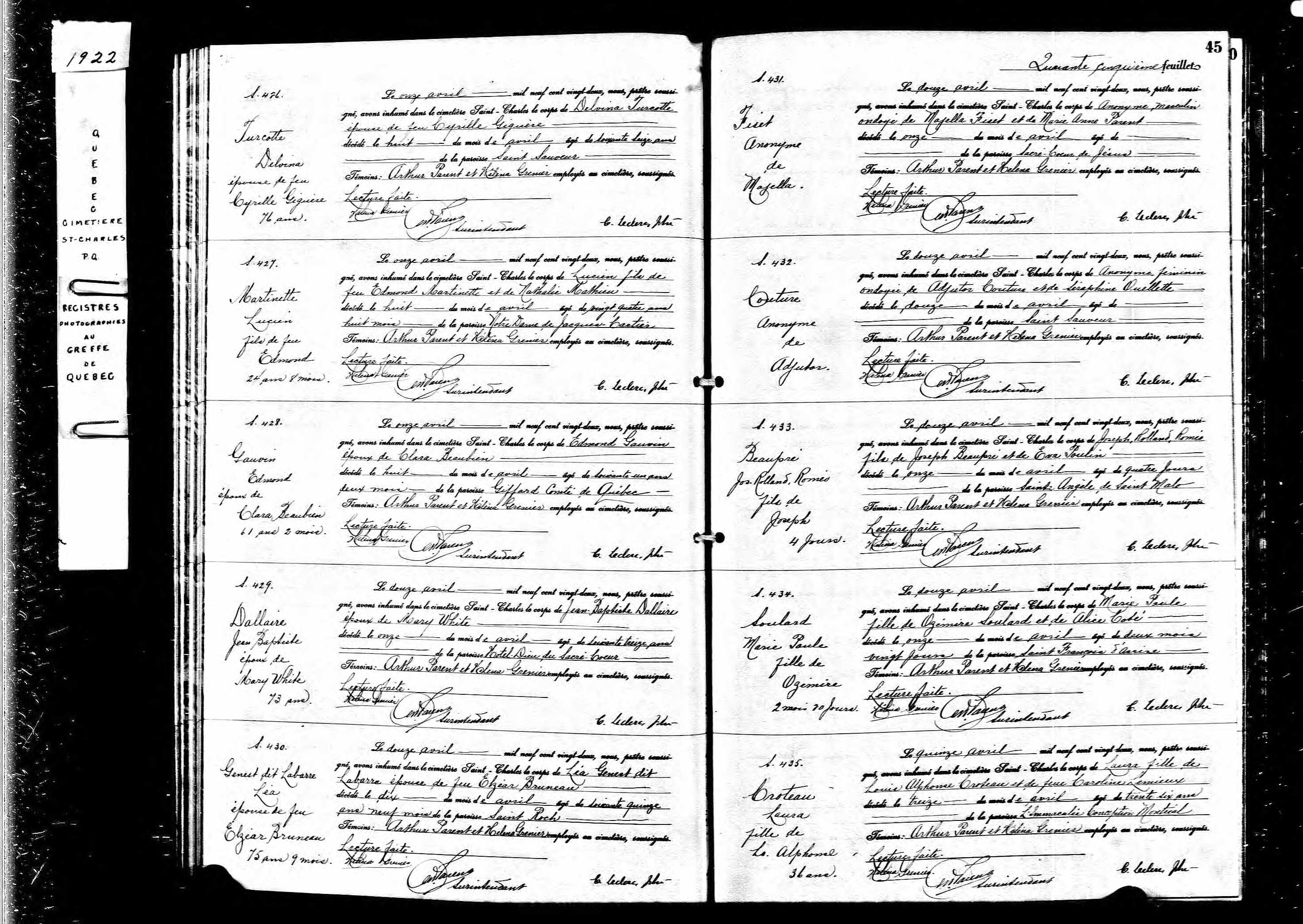 Acte de sépulture Acte de sépulture