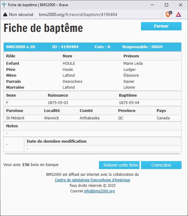 Fiche de baptême de la base de données BMS2000