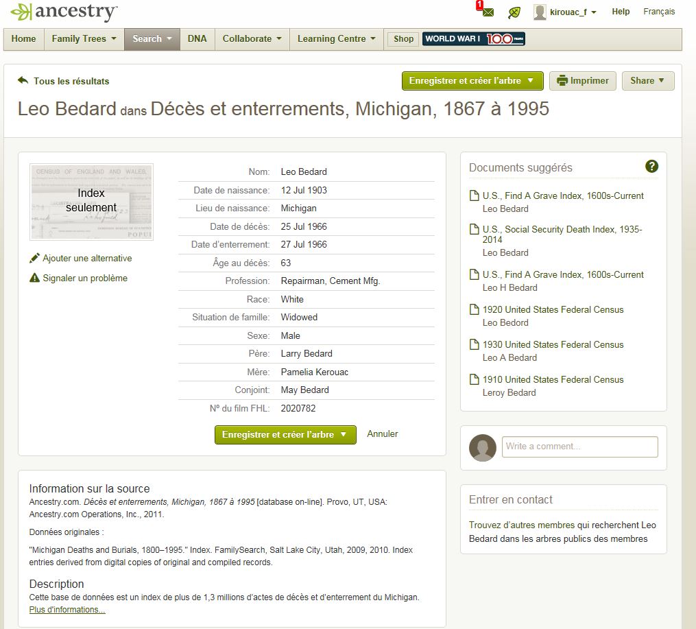 Mention de la date de naissance et de décès