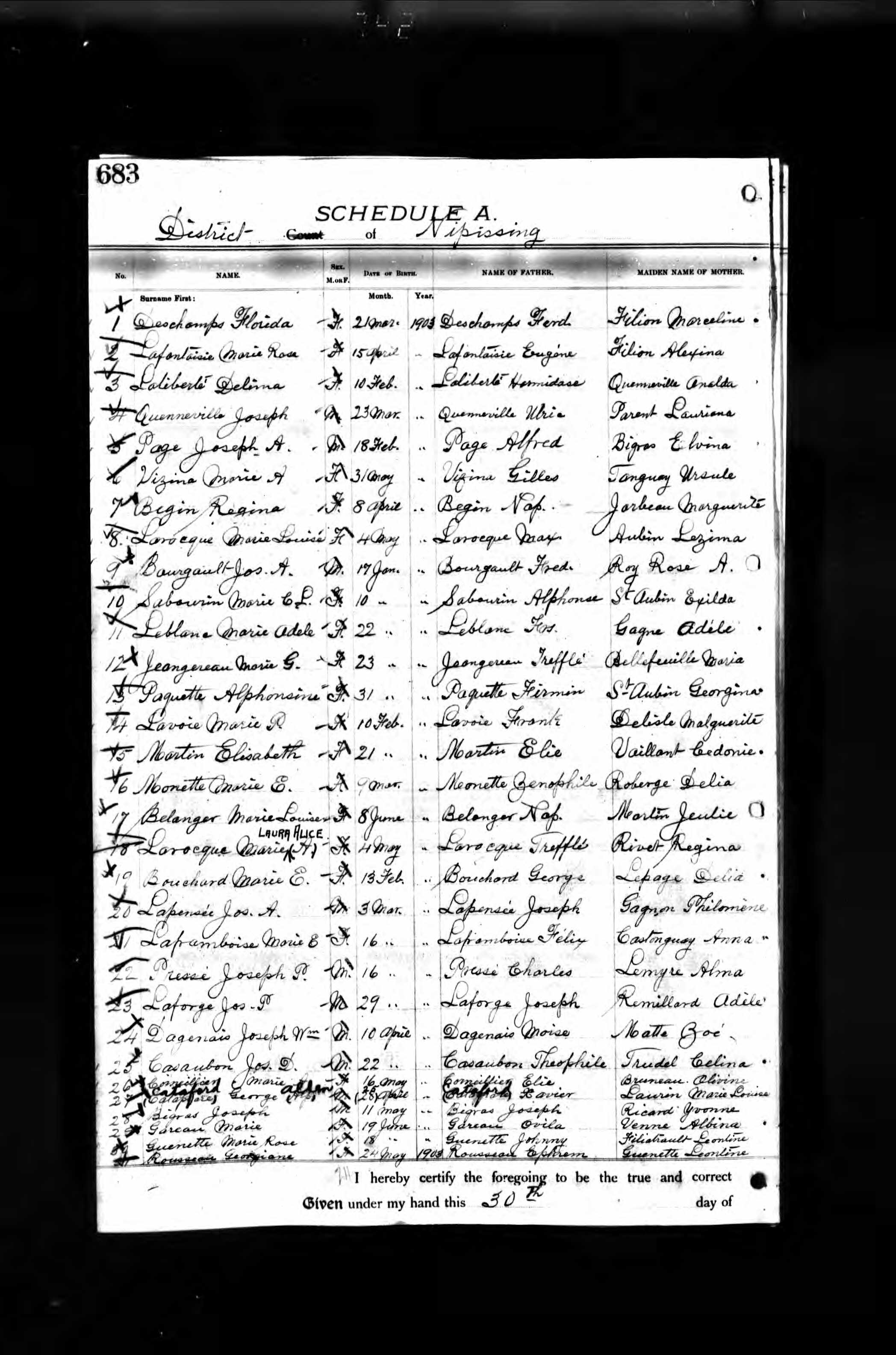 Enregistrement de la naissance