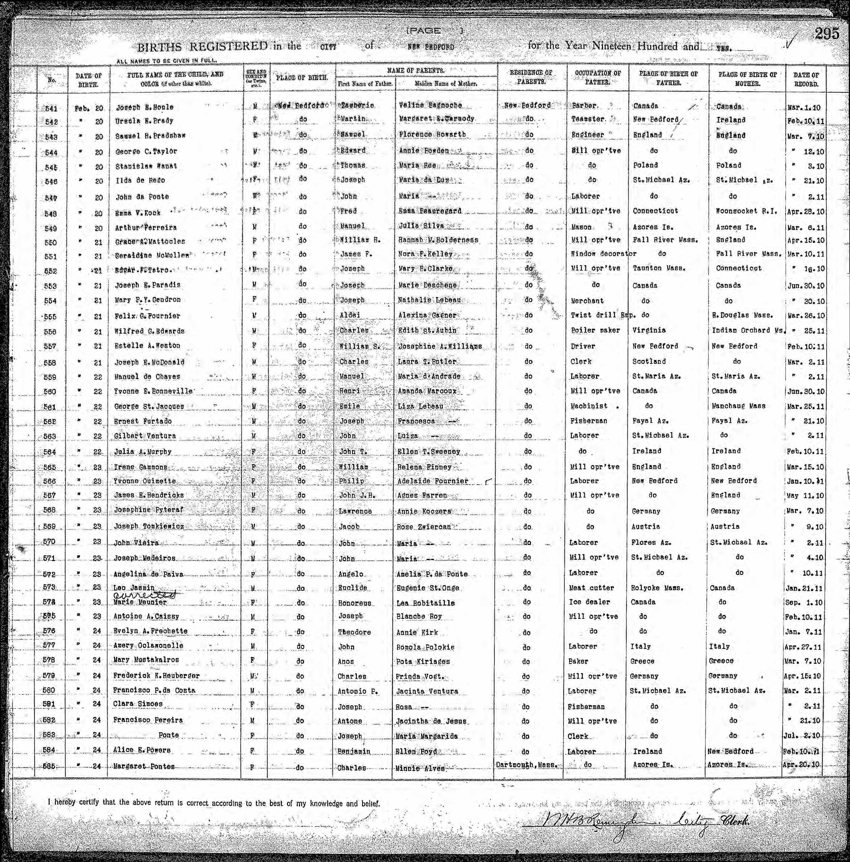 Enregistrement de la naissance