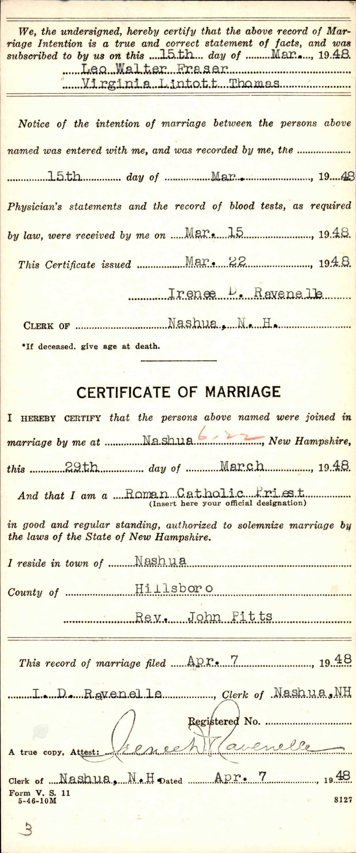 Enregistrement du mariage, verso
