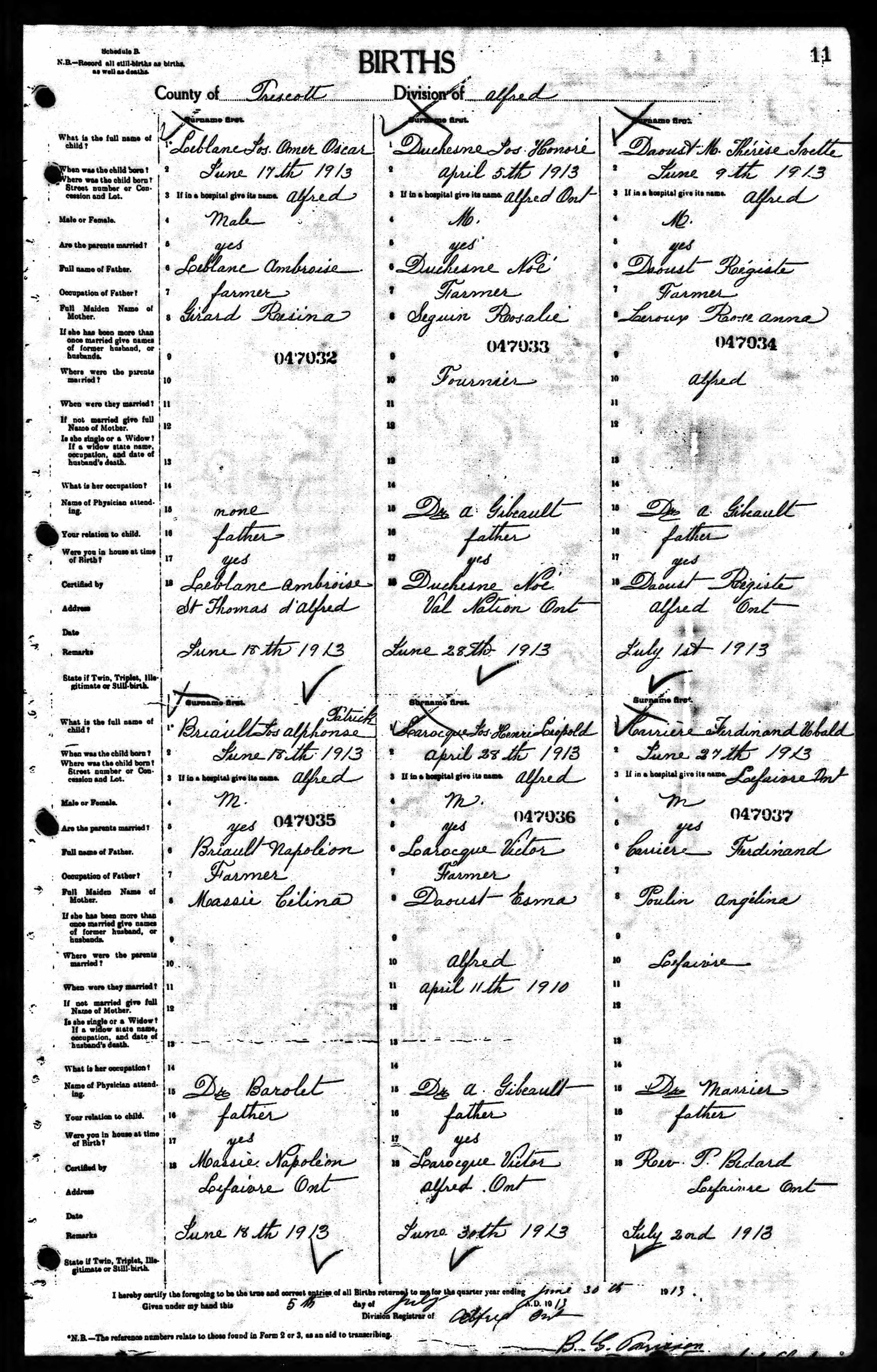 Enregistrement de la naissance