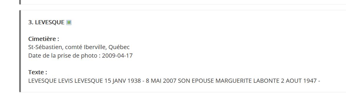 Mention de la sépulture