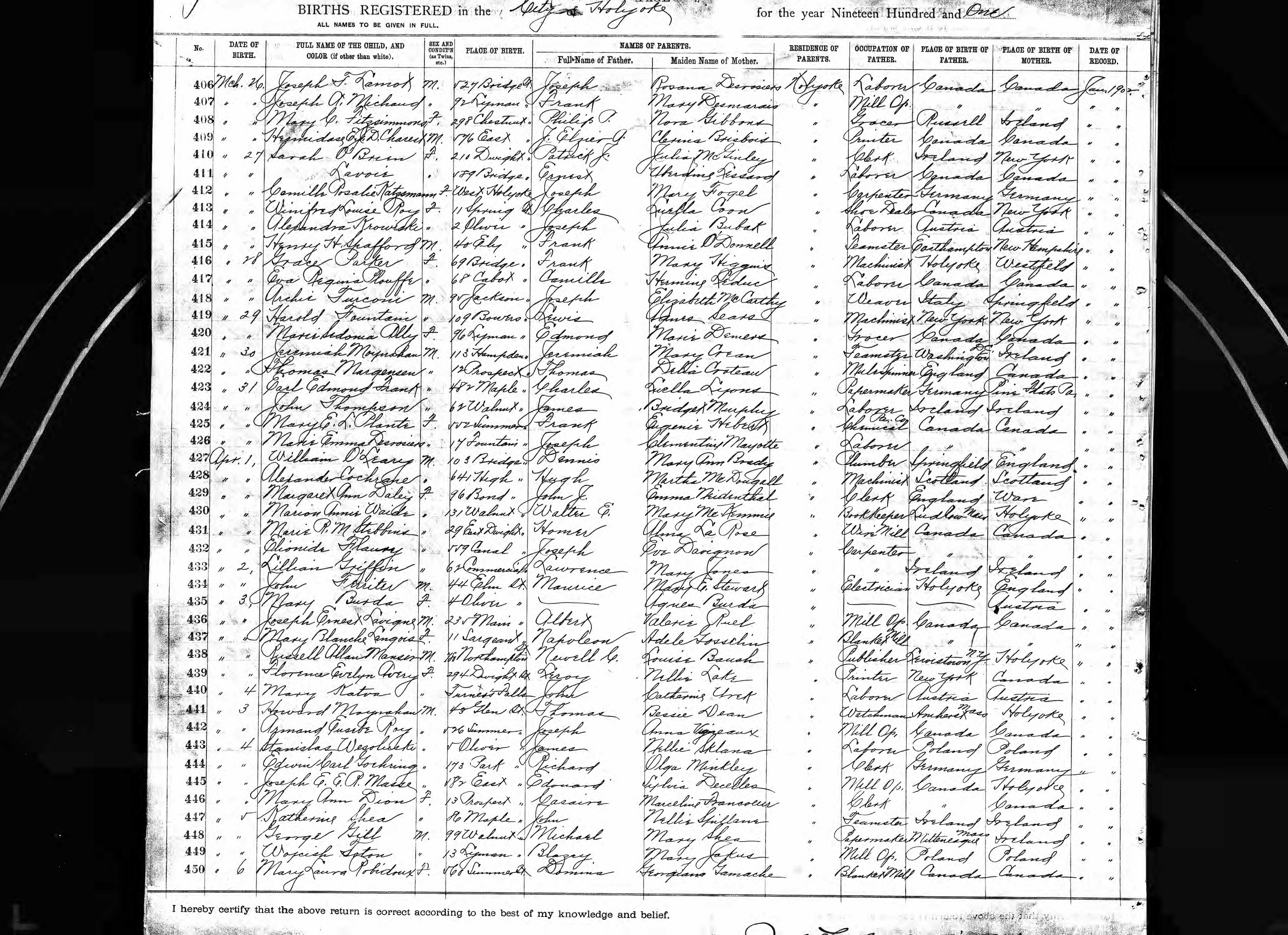 Enregistrement de la naissance