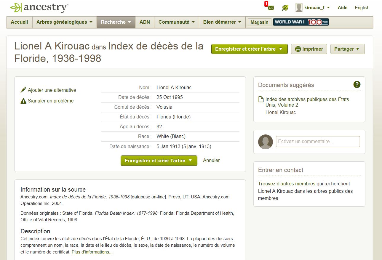 Mention du lieu et de la date de décès