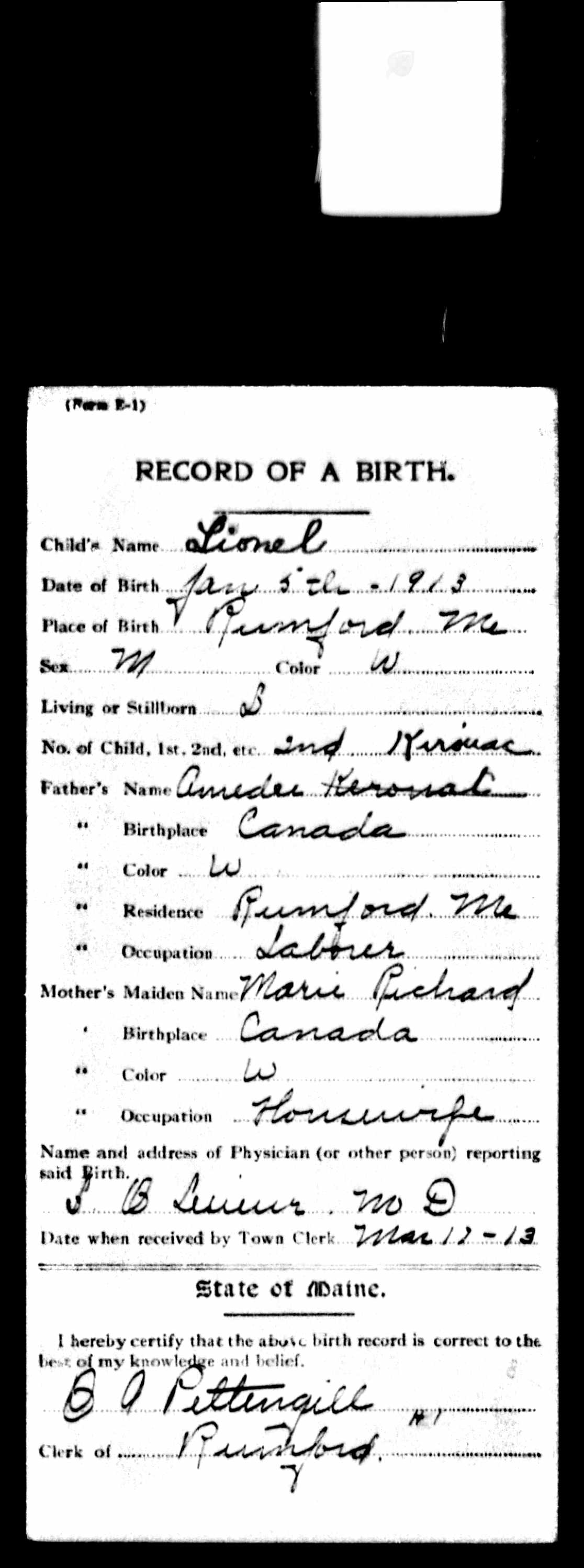 Enregistrement de la naissance