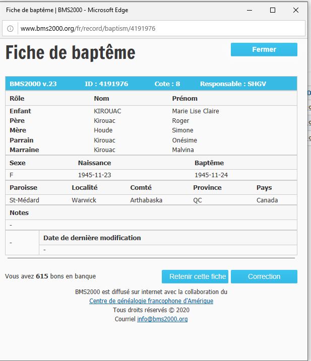 Fiche de baptême de la base de données BMS2000