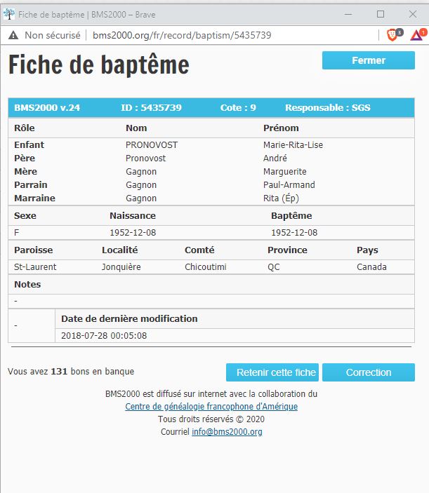Fiche de baptême de la base de données BMS2000