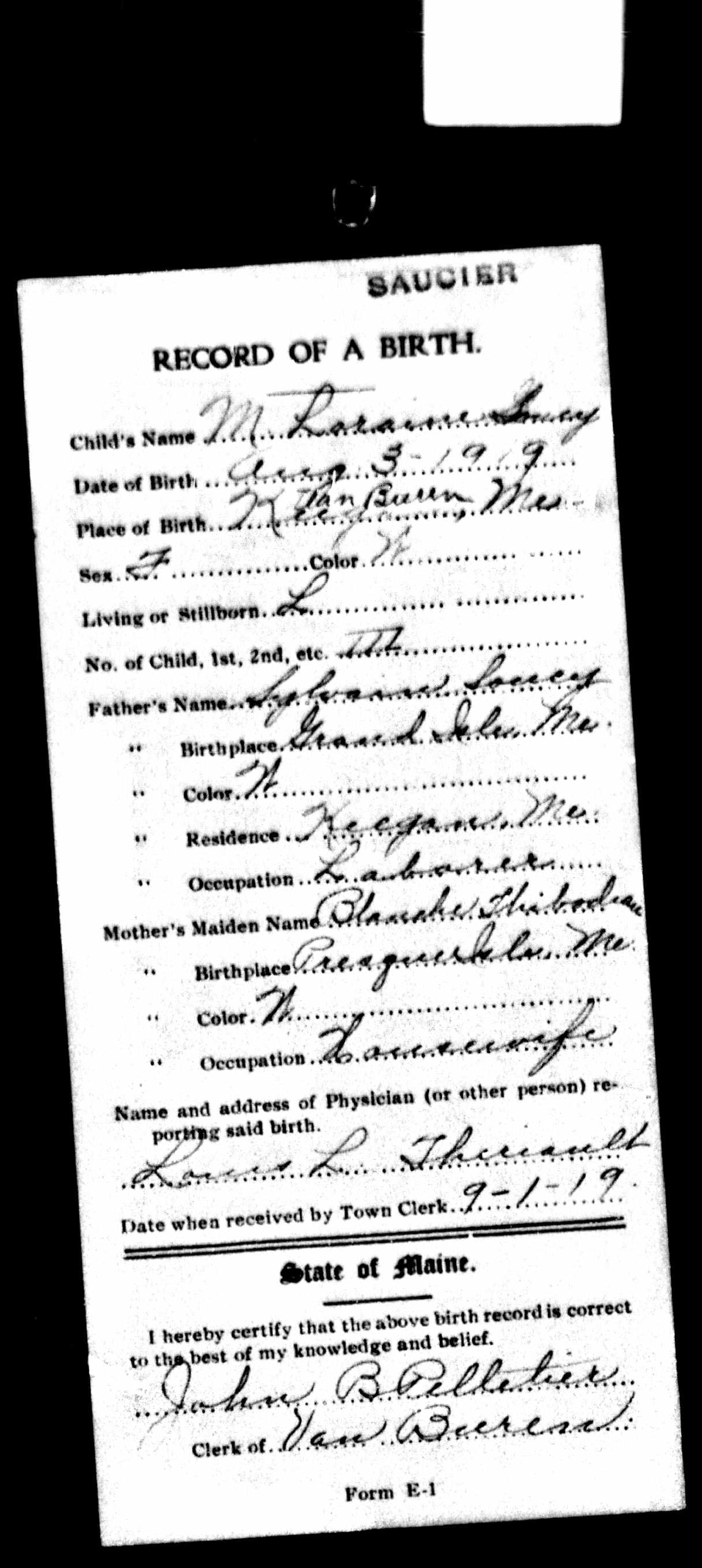 Enregistrement de la naissance