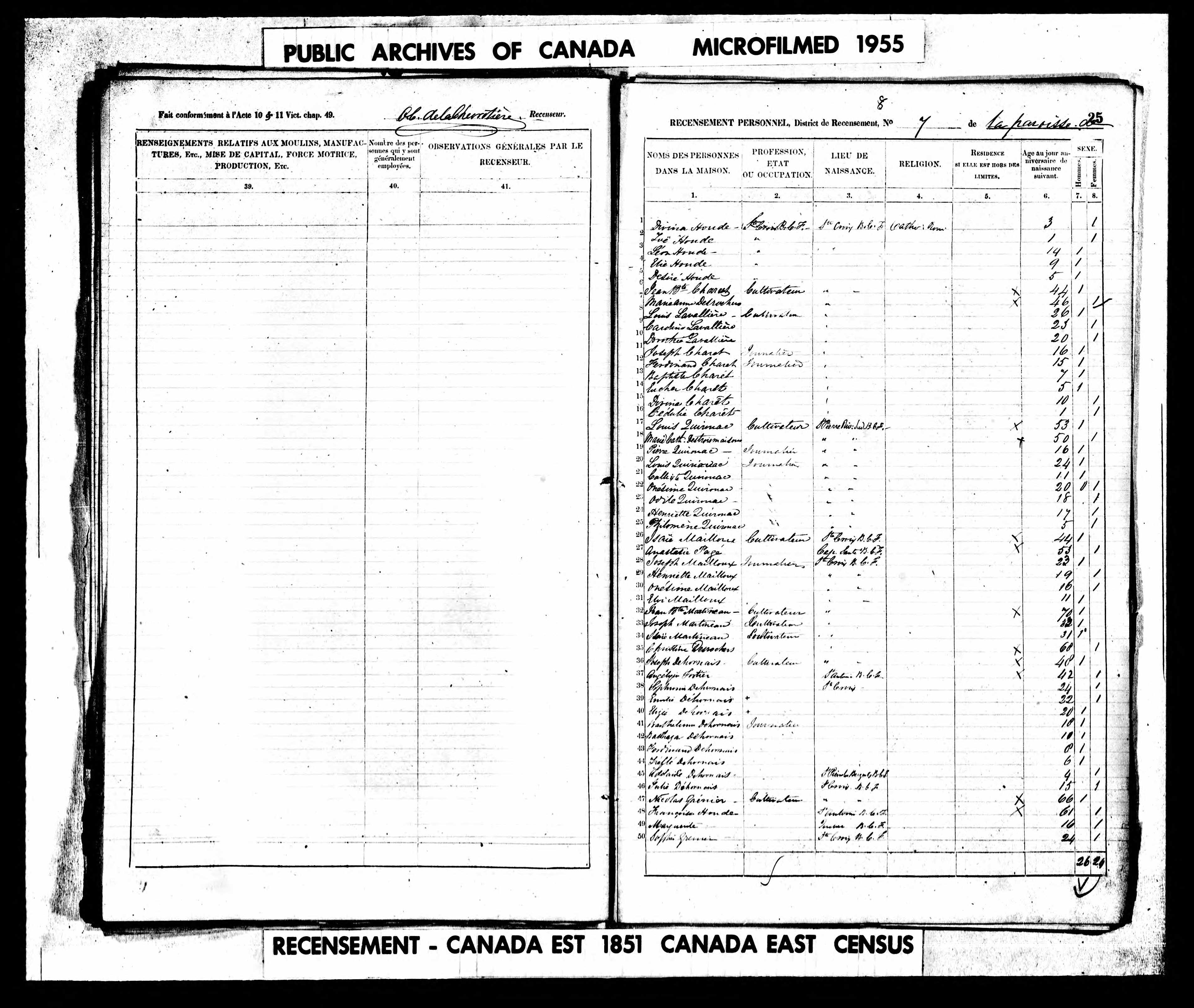 Recensement canadien 1851