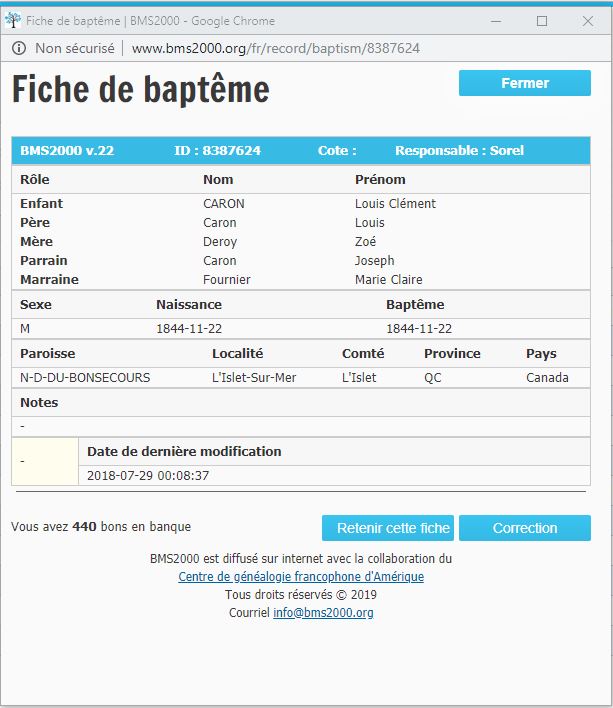 Fiche de baptême de la base de données BMS2000