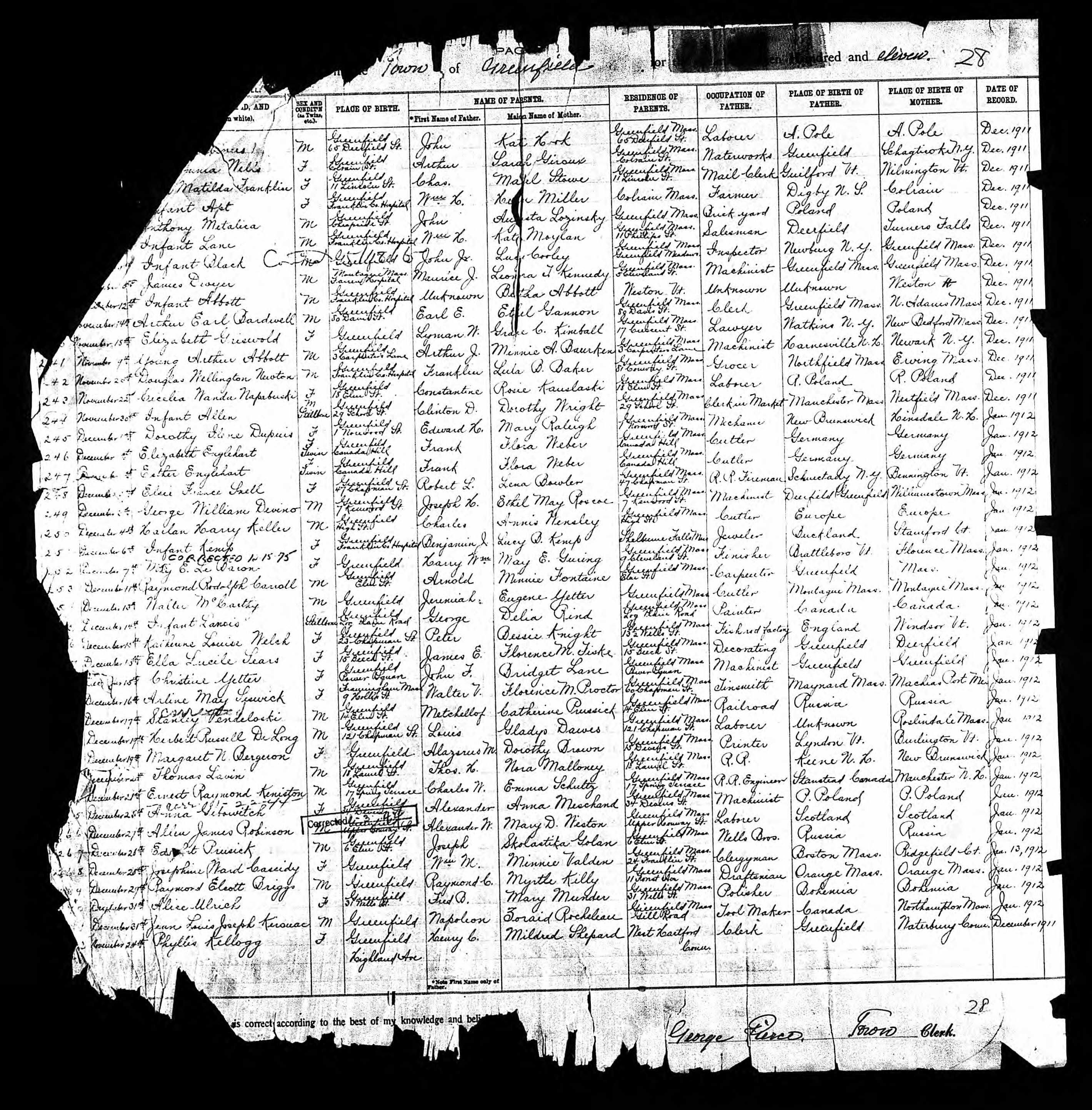 Enregistrement de la naissance Enregistrement de la naissance