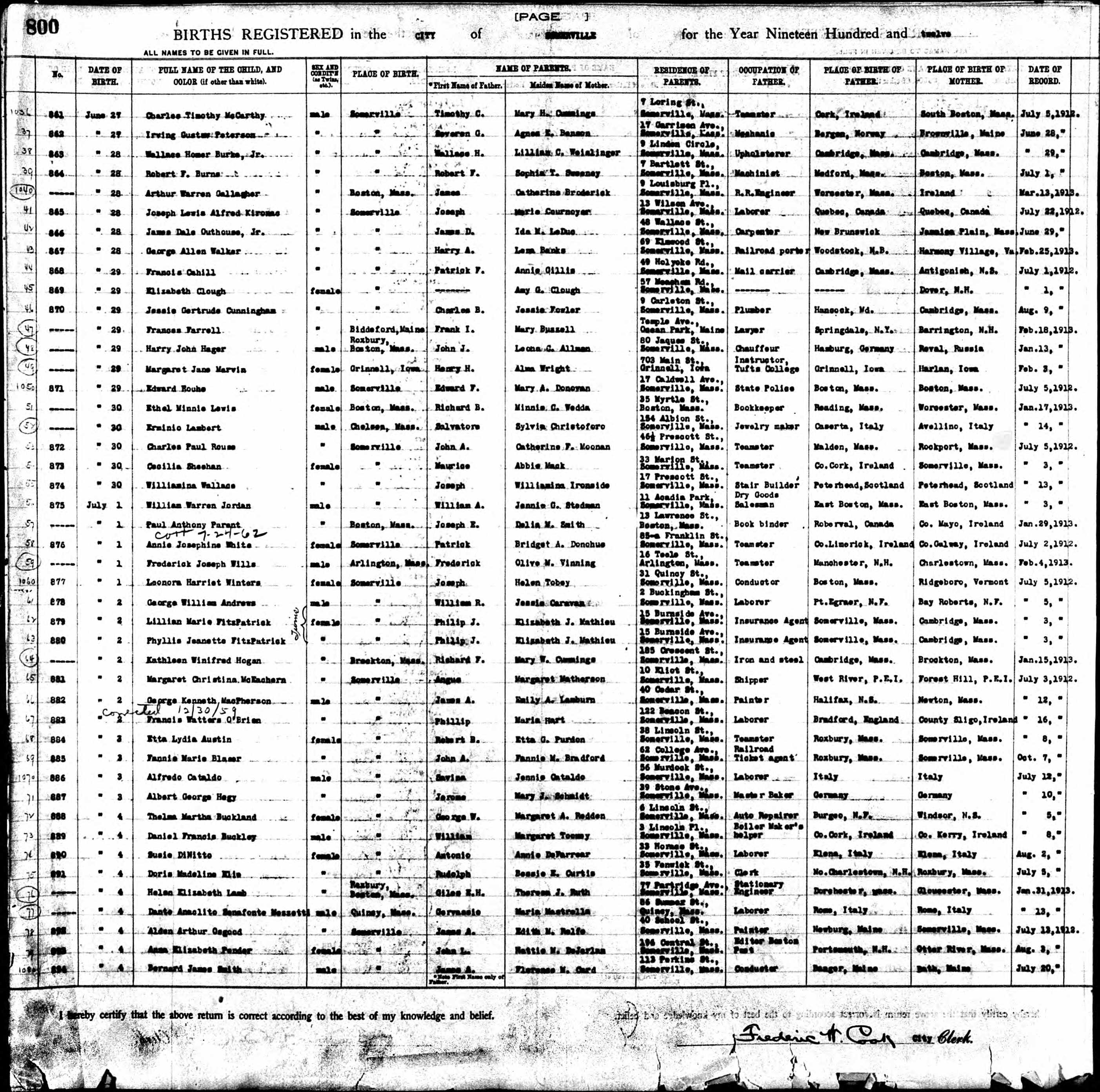 Enregistrement de la naissance Enregistrement de la naissance