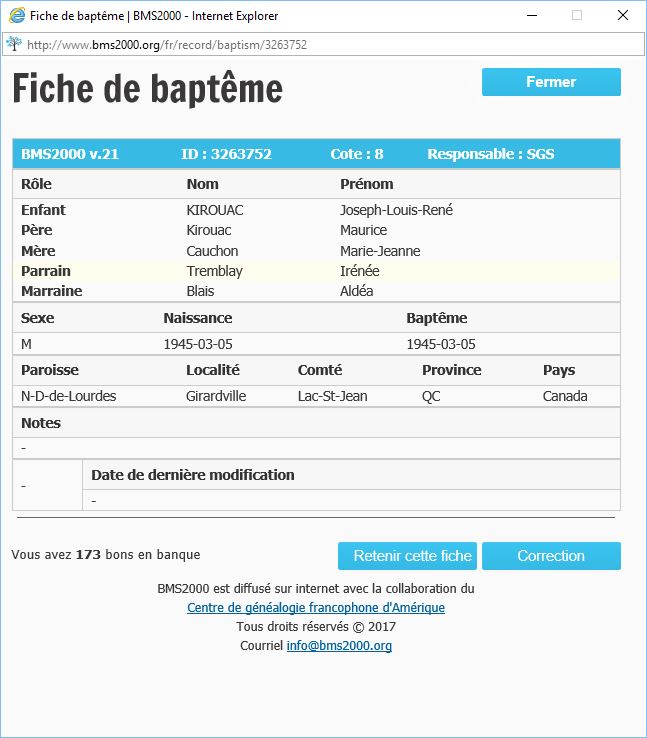 Fiche de baptême de la base de données BMS2000 Fiche de baptême de la base de données BMS2000