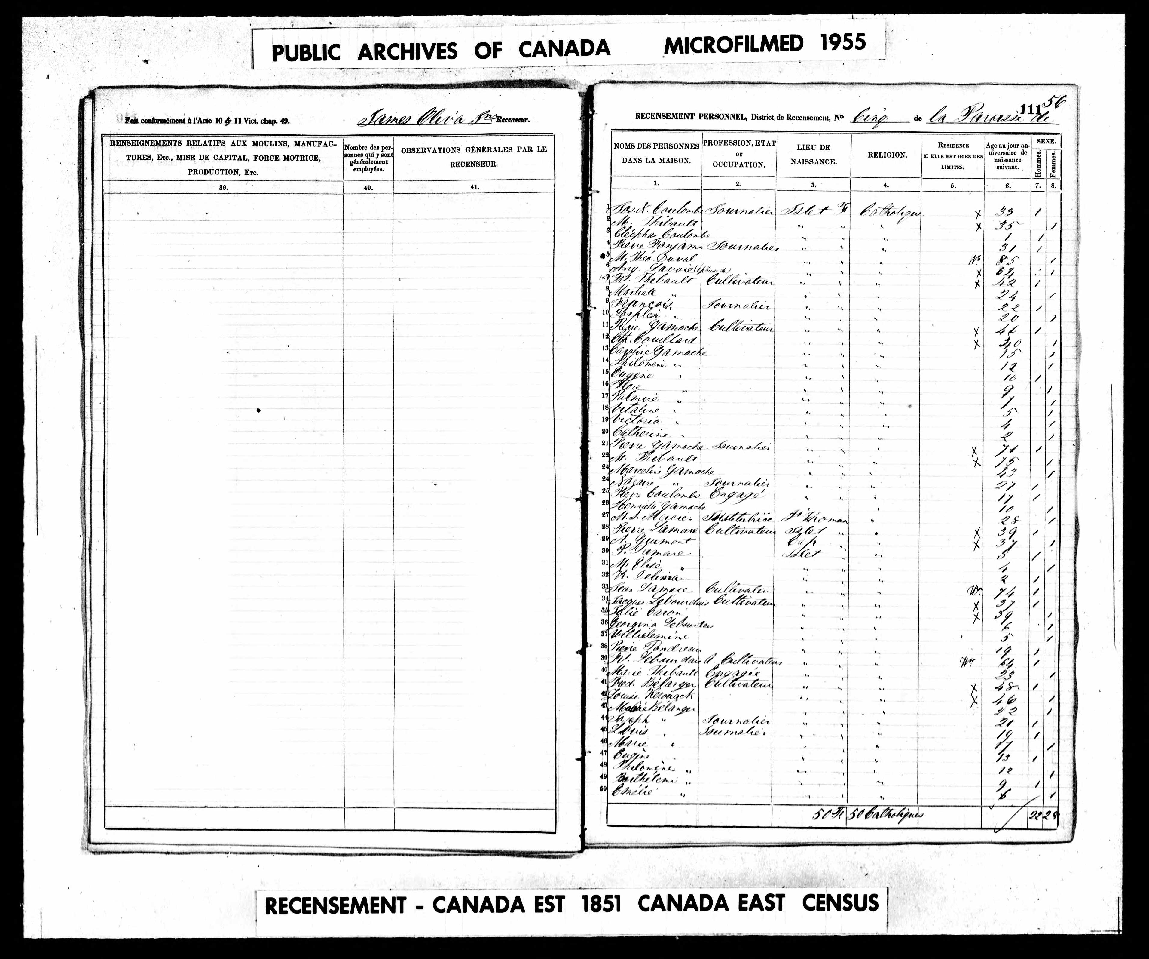 Recensement canadien 1851