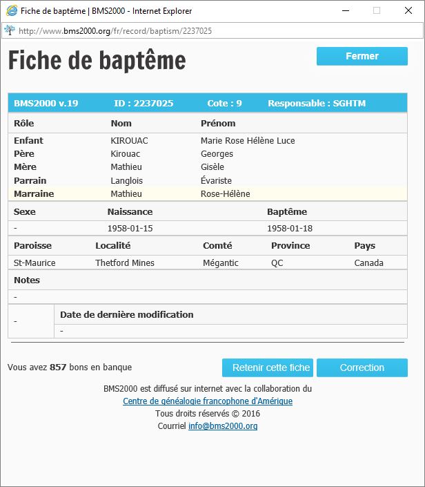 Fiche de baptême de la base de données BMS2000
