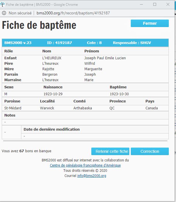 Fiche de baptême de la base de données BMS2000
