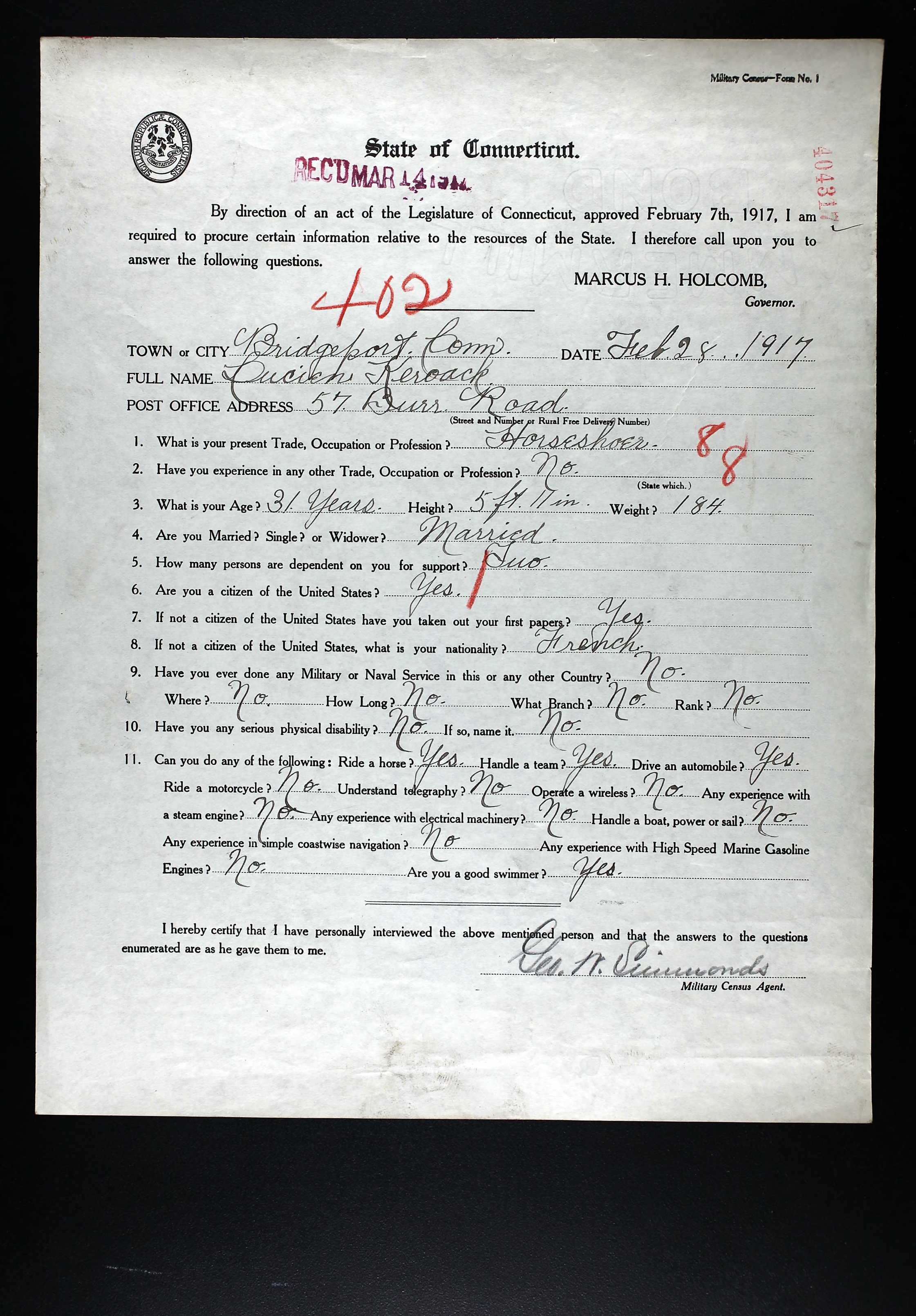 Recensement militaire du Connecticut 1917