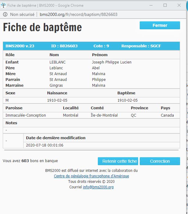Fiche de baptême de la base de données BMS2000