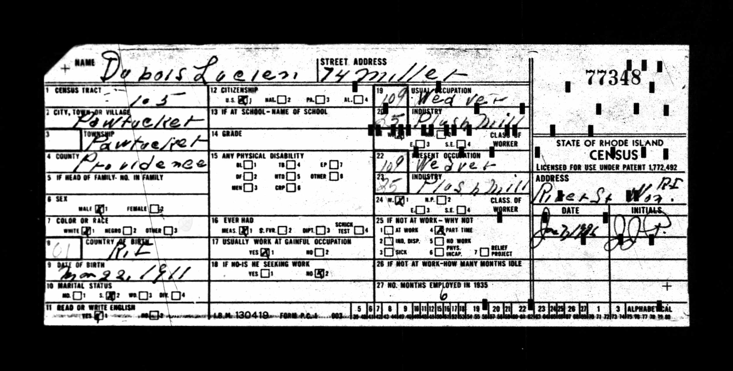 Recensement de l'État du Rhode Island 1935
