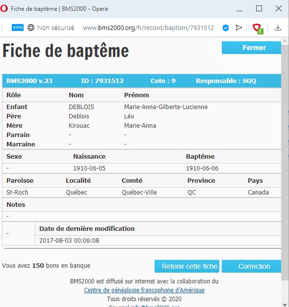 Fiche de baptême de la base de données BMS2000