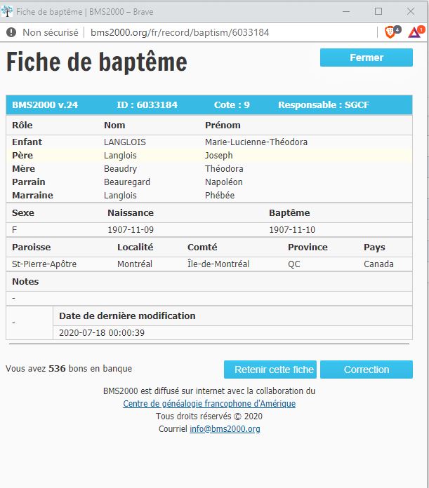 Fiche de baptême de la base de données BMS2000