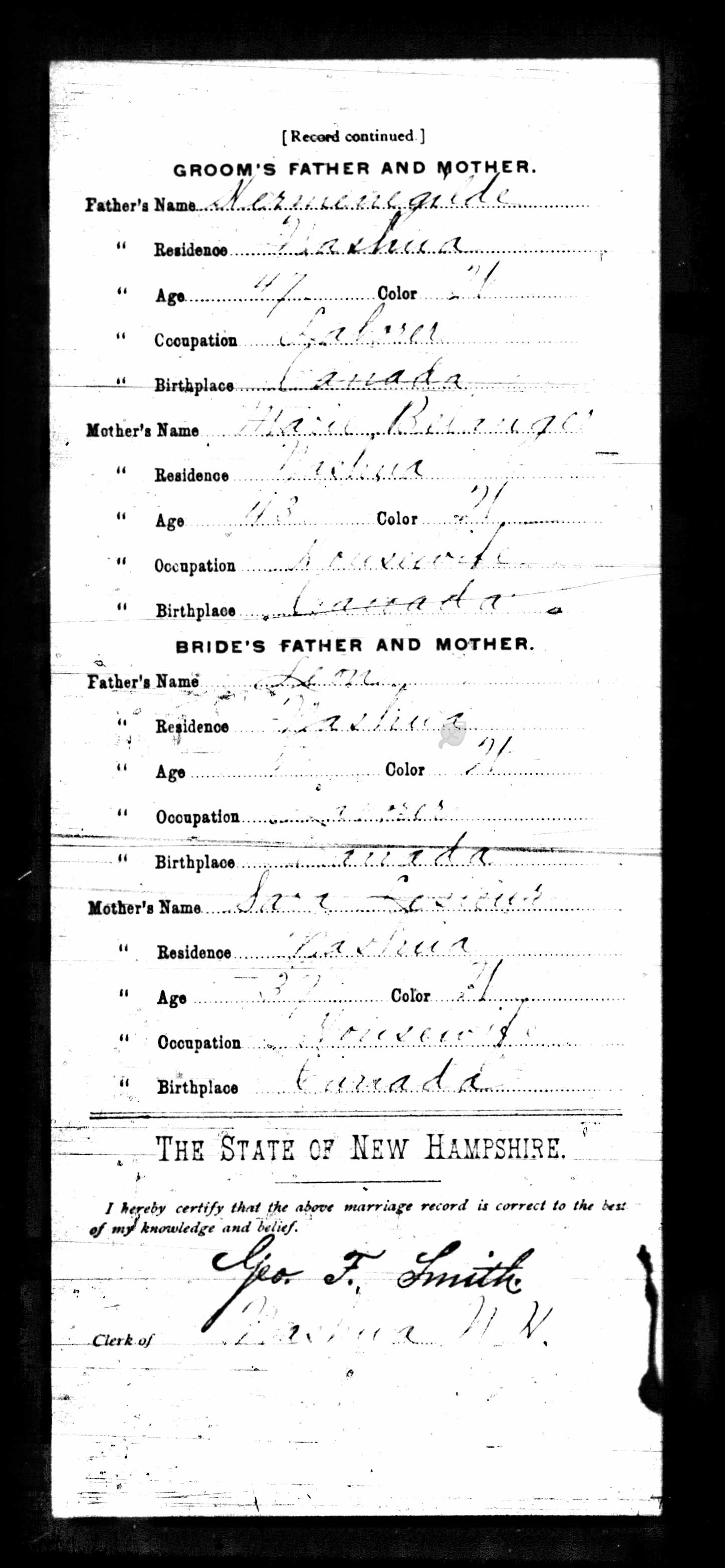 Enregistrement du mariage, verso
