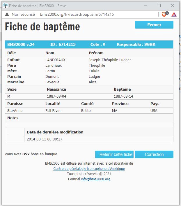 Fiche de baptême de la base de données BMS2000