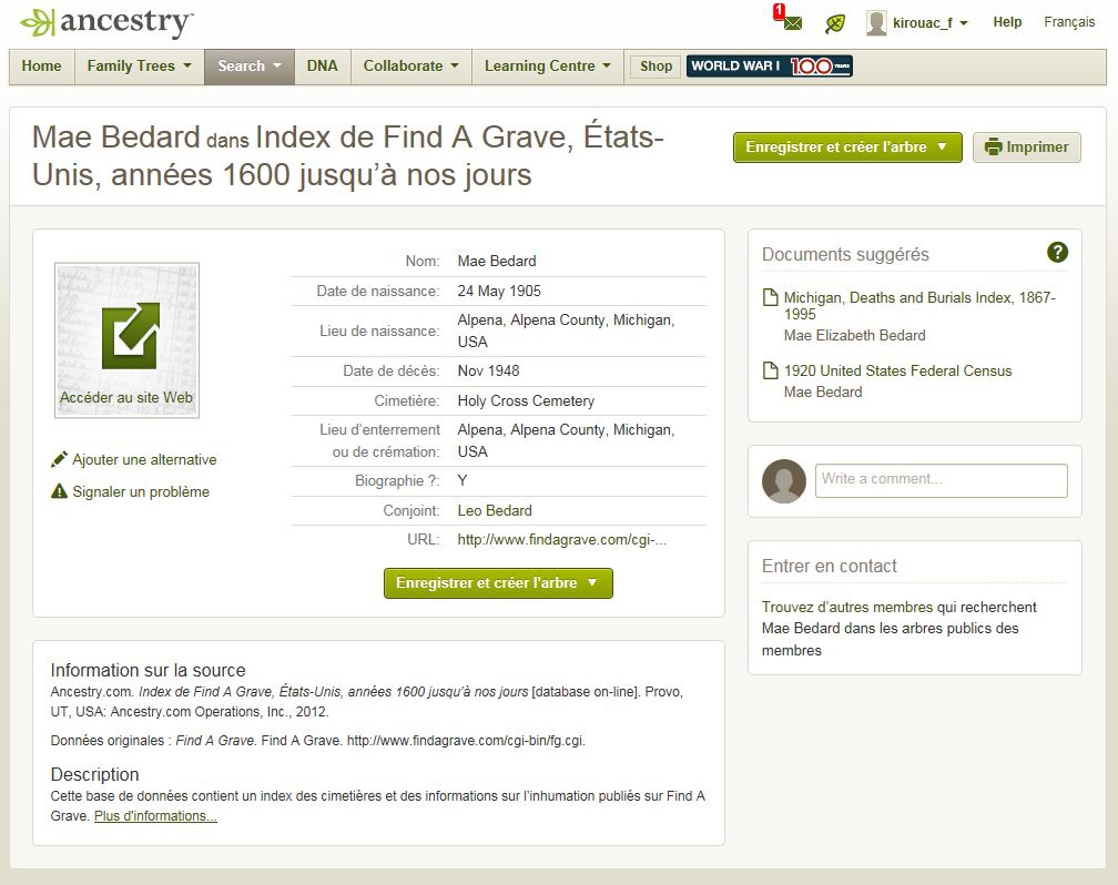 Mention de la date de naissance et de décès