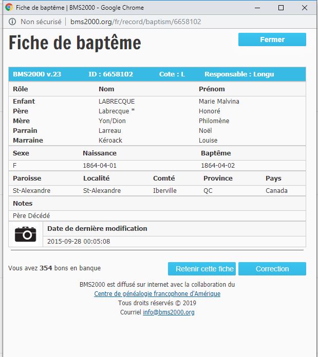 Fiche de baptême de la base de données BMS2000