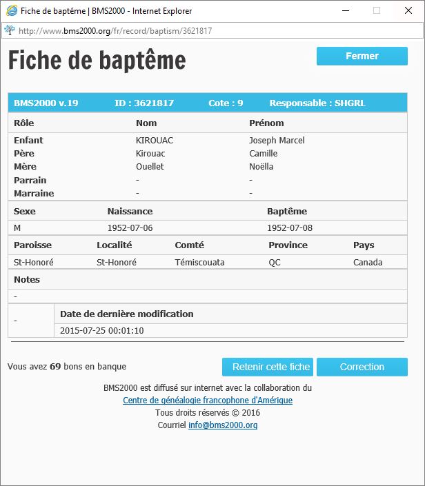Fiche de baptême de la base de données BMS2000