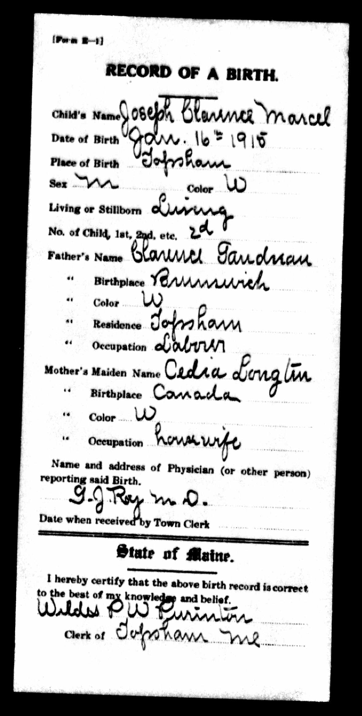 Enregistrement de la naissance