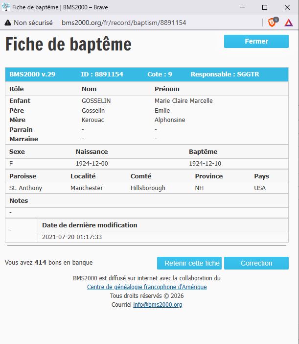 Fiche de baptême de la base de données BMS2000