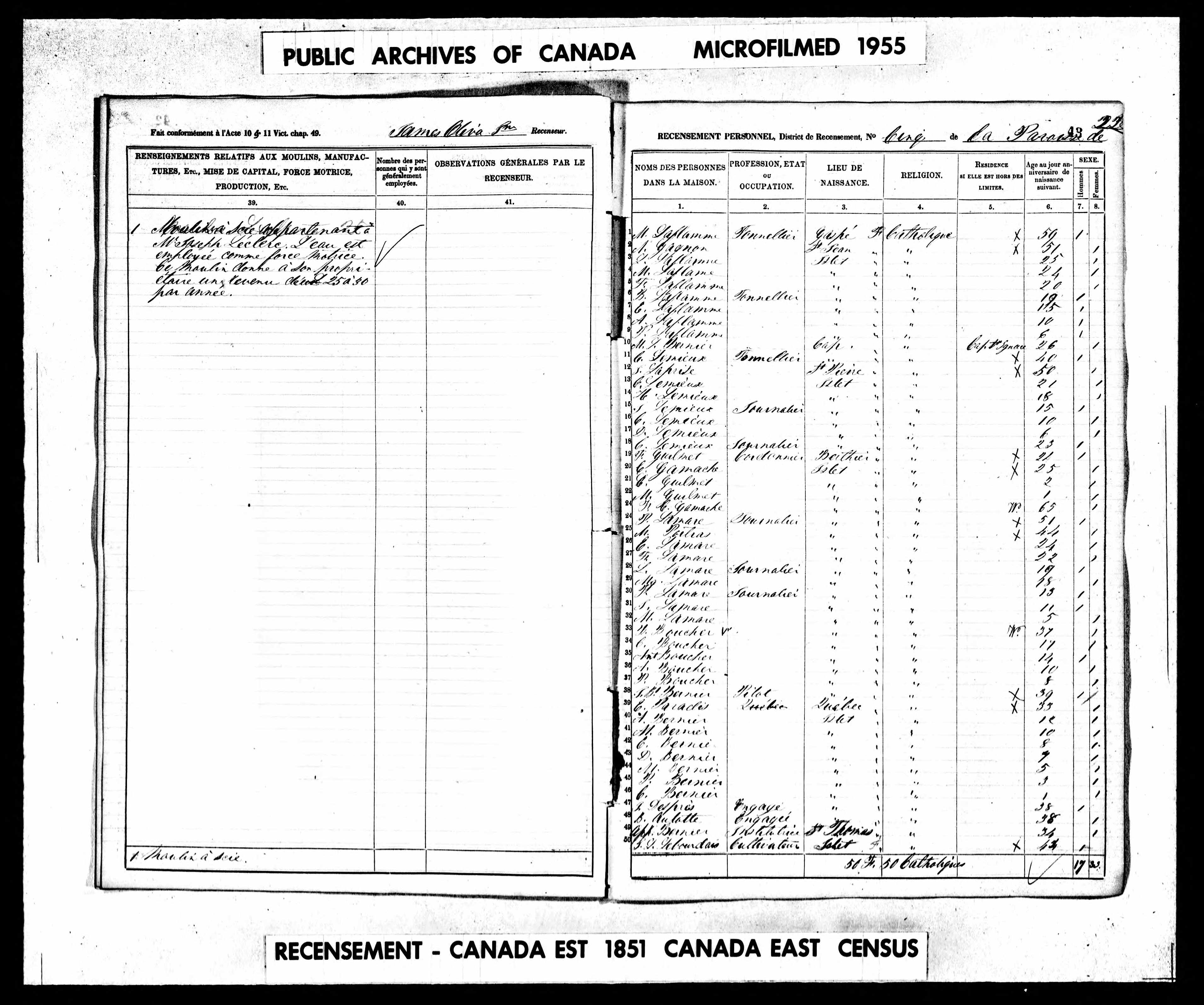 Recensement canadien 1851